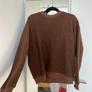 Super Fun Brown and Cozy Sherpa Boucle Crew Neck Sweatshirt Outdoor Voices